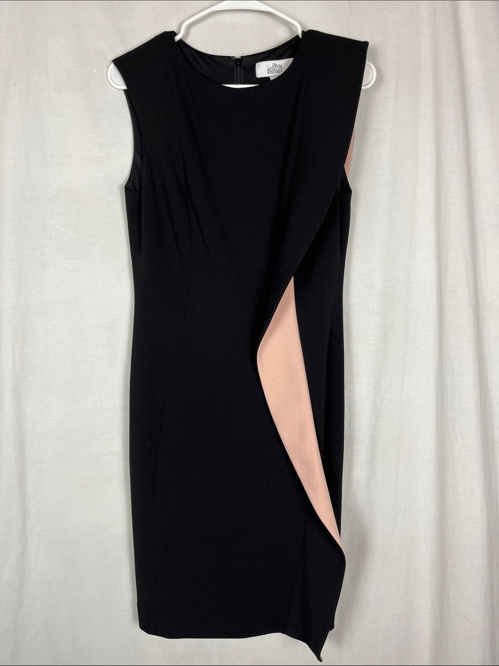 Belle Badgley Mischka Black and Pink Sheath Midi Dress